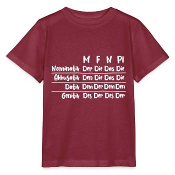 Der, die, das, bestimmter Artikel, Deklination - Stanley/Stella Kinder T-Shirt MINI CREATOR  - Burgunderrot - Vorne - Kain (125cm)