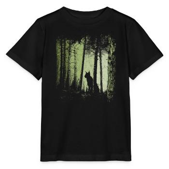 Luchs Silhouette Wildkatze im Zwielicht Wald - Stanley/Stella Kinder T-Shirt MINI CREATOR  - Schwarz - Vorne - Mikhail (115cm)