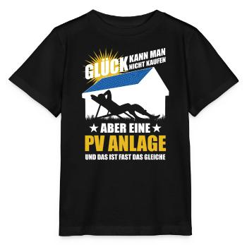 Glück kann man nicht kaufen aber eine PV Anlage - Stanley/Stella Kinder T-Shirt MINI CREATOR  - Schwarz - Vorne - Mikhail (115cm)