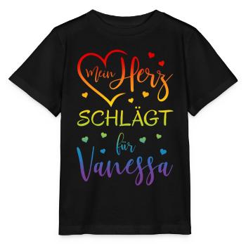 My heart beats for Vanessa Rainbow heart - Stanley/Stella MINI CREATOR Kids’ T-Shirt - black - Front - Mikhail (115cm)