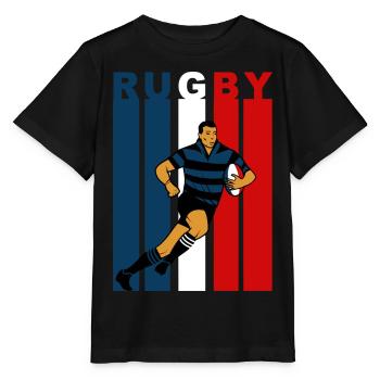 Rugbyspieler auf dreifarbigem Hintergrund - Stanley/Stella Kinder T-Shirt MINI CREATOR  - Schwarz - Vorne - Mikhail (115cm)