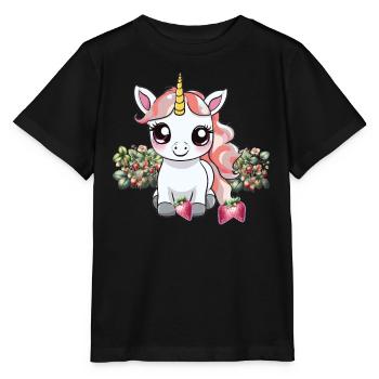 Erdbeeren Einhorn Einhörner Teenie Mädchen Kind - Stanley/Stella Kinder T-Shirt MINI CREATOR  - Schwarz - Vorne - Mikhail (115cm)