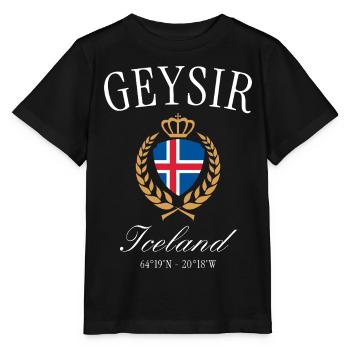 Geyser Iceland Coat of Arms Crown – Travel Souvenir - Stanley/Stella MINI CREATOR Kids’ T-Shirt - black - Front - Mikhail (115cm)
