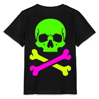 Neon Skull Crossed Bones Colorful Pirate Skull - Stanley/Stella MINI CREATOR Kids’ T-Shirt - black - Front - Mikhail (115cm)