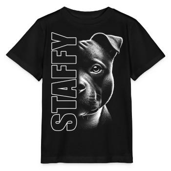 Staffordshire Bull Terrier with Staffy Lettering - Stanley/Stella MINI CREATOR Kids’ T-Shirt - black - Front - Mikhail (115cm)