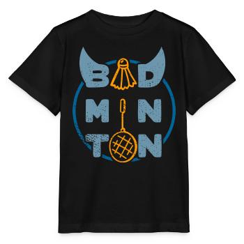 Badminton (Typo-Ball-Schläger-Edition) - Stanley/Stella Kinder T-Shirt MINI CREATOR  - Schwarz - Vorne - Mikhail (115cm)