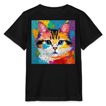 Chat domestique Peinture à l’huile de chat - T-shirt bio MINI CREATOR Stanley/Stella Enfant - noir - Devant - Mikhail (115cm)