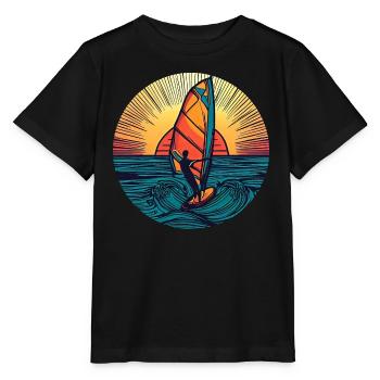 Windsurfer Surfer Sunset - T-shirt bio MINI CREATOR Stanley/Stella Enfant - noir - Devant - Mikhail (115cm)