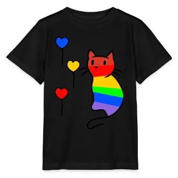 Katze Katzen Kitten LGBT Regenbogenfahne Liebe - Stanley/Stella Kinder T-Shirt MINI CREATOR  - Schwarz - Vorne - Mikhail (115cm)