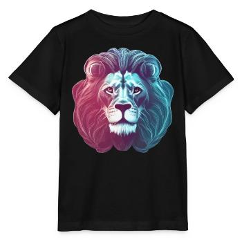 Tête de lion de lion au néon coloré futuriste - T-shirt bio MINI CREATOR Stanley/Stella Enfant - noir - Devant - Mikhail (115cm)