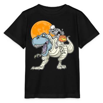Skeleton Riding Mom Dinosaur - Stanley/Stella MINI CREATOR Kids’ T-Shirt - black - Front - Mikhail (115cm)