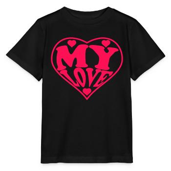 My love, Saint Valentin, amour - T-shirt bio MINI CREATOR Stanley/Stella Enfant - noir - Devant - Mikhail (115cm)