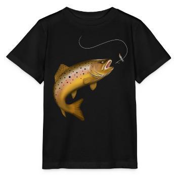 Truite brune, truite, poisson, pêche à la mouche - T-shirt bio MINI CREATOR Stanley/Stella Enfant - noir - Devant - Mikhail (115cm)