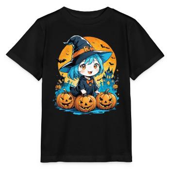 halloween sorciere et citrouille manga - T-shirt bio MINI CREATOR Stanley/Stella Enfant - noir - Devant - Mikhail (115cm)