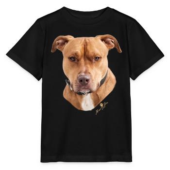 Americanstaffordshire-Terrier Braun - Stanley/Stella Kinder T-Shirt MINI CREATOR  - Schwarz - Vorne - Mikhail (115cm)