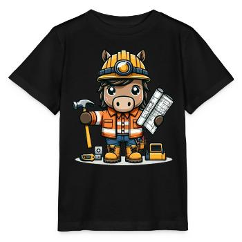 Cute Horse Construction Worker - Stanley/Stella Kinder T-Shirt MINI CREATOR  - Schwarz - Vorne - Mikhail (115cm)