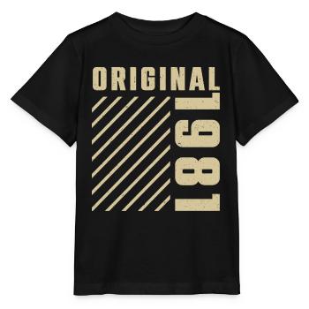 Original 1981 Authentischer Jahrgang Bursdag von 1981 - Stanley/Stella Kinder T-Shirt MINI CREATOR  - Schwarz - Vorne - Mikhail (115cm)