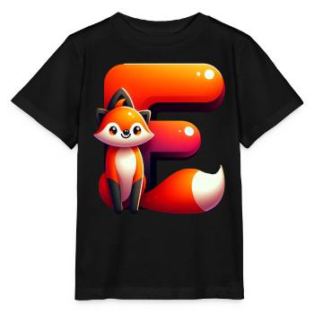 Cheerful fox with the letter E - Stanley/Stella MINI CREATOR Kids’ T-Shirt - black - Front - Mikhail (115cm)