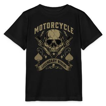 Crâne de motard avec flammes et bougies d’allumage - T-shirt bio MINI CREATOR Stanley/Stella Enfant - noir - Devant - Mikhail (115cm)