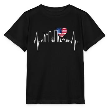 Boston Skyline Herzschlag USA Flagge Herz Liebe - Stanley/Stella Kinder T-Shirt MINI CREATOR  - Schwarz - Vorne - Mikhail (115cm)