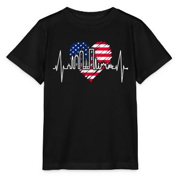 Boston Skyline Herzschlag USA Flagge Herz Liebe - Stanley/Stella Kinder T-Shirt MINI CREATOR  - Schwarz - Vorne - Mikhail (115cm)