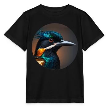 colibri, oiseau, illustration, coloré, paillettes, martin-pêcheur - T-shirt bio MINI CREATOR Stanley/Stella Enfant - noir - Devant - Mikhail (115cm)
