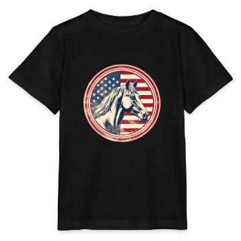 Drapeau vintage américain avec cheval - T-shirt bio MINI CREATOR Stanley/Stella Enfant - noir - Devant - Mikhail (115cm)