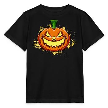 Gespenstisches Kürbisgesicht Halloween - Stanley/Stella Kinder T-Shirt MINI CREATOR  - Schwarz - Vorne - Mikhail (115cm)