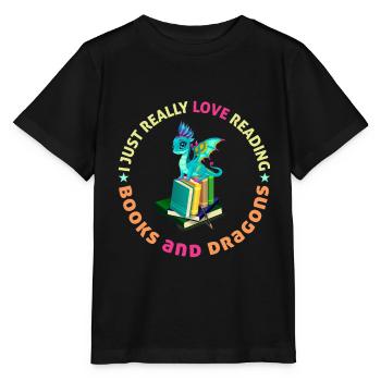 J’adore lire des livres et des dragons - T-shirt bio MINI CREATOR Stanley/Stella Enfant - noir - Devant - Mikhail (115cm)