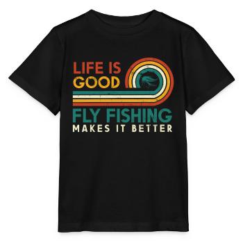 Das Leben Ist Gut Fliegenfischen Macht Es Besser - Stanley/Stella Kinder T-Shirt MINI CREATOR  - Schwarz - Vorne - Mikhail (115cm)