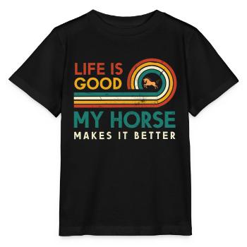 Das Leben Ist Gut, Mein Pferd Macht Es Besser - Stanley/Stella Kinder T-Shirt MINI CREATOR  - Schwarz - Vorne - Mikhail (115cm)