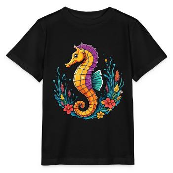 Hübsches dekoratives Seepferdchen - Stanley/Stella Kinder T-Shirt MINI CREATOR  - Schwarz - Vorne - Mikhail (115cm)