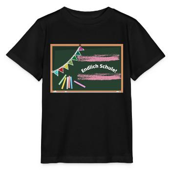 Einschulungs T-Shirt "Endlich Schule!" - Stanley/Stella Kinder T-Shirt MINI CREATOR  - Schwarz - Vorne - Mikhail (115cm)