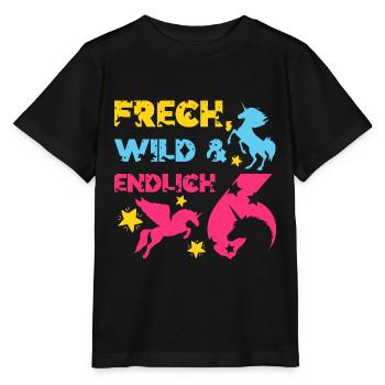 EINHORN FRECH WILD UND ENDLICH 6. GEBURTSTAG - Stanley/Stella Kinder T-Shirt MINI CREATOR  - Schwarz - Vorne - Mikhail (115cm)