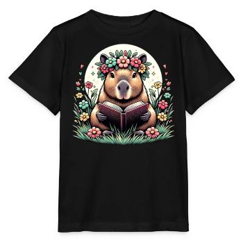 Niedliches Capybara-Lesebuch - Stanley/Stella Kinder T-Shirt MINI CREATOR  - Schwarz - Vorne - Mikhail (115cm)