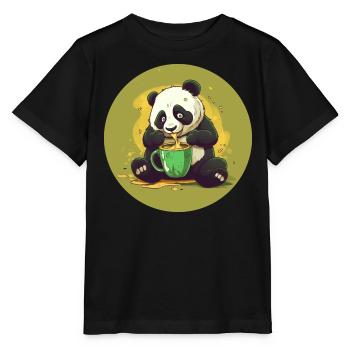 Panda avec café et choc sucré - T-shirt bio MINI CREATOR Stanley/Stella Enfant - noir - Devant - Mikhail (115cm)