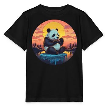 Süßer Panda auf Eisscholle mit Süßigkeiten - Sonne - Stanley/Stella Kinder T-Shirt MINI CREATOR  - Schwarz - Vorne - Mikhail (115cm)