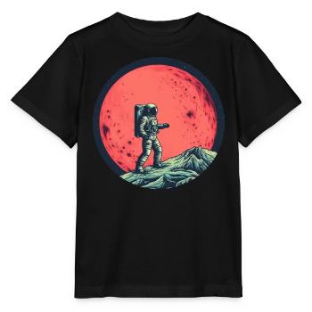 Astronaut auf Mond vor Rotem Mond - Stanley/Stella Kinder T-Shirt MINI CREATOR  - Schwarz - Vorne - Mikhail (115cm)