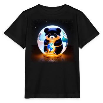 Panda auf Viereckiger Grunge Weltkugel - Stanley/Stella Kinder T-Shirt MINI CREATOR  - Schwarz - Vorne - Mikhail (115cm)