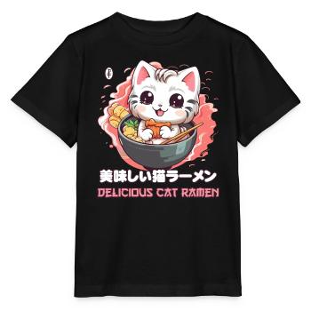 Delicious cat ramen - Stanley/Stella MINI CREATOR Kids’ T-Shirt - black - Front - Mikhail (115cm)