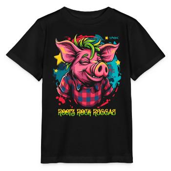 ROOTS ROCK REGGAE cool Jamaica pig - Stanley/Stella MINI CREATOR Kids’ T-Shirt - black - Front - Mikhail (115cm)