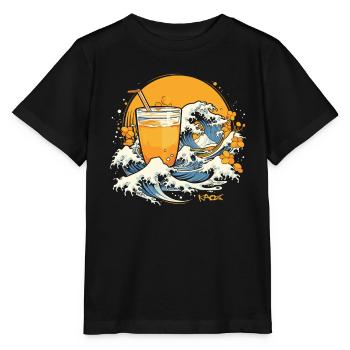 Orangensaft Kanagawa-Welle von Japan - Stanley/Stella Kinder T-Shirt MINI CREATOR  - Schwarz - Vorne - Mikhail (115cm)