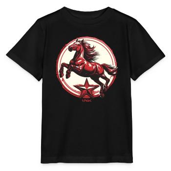 Roter Stern Propaganda Pferd - Stanley/Stella Kinder T-Shirt MINI CREATOR  - Schwarz - Vorne - Mikhail (115cm)