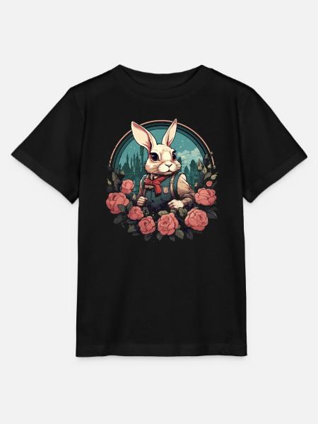 Hase mit Rosen - Stanley/Stella Kinder T-Shirt MINI CREATOR - Schwarz
