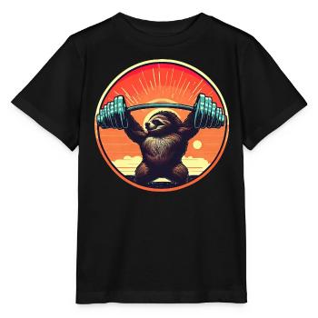 Faultier Hanteln Fitness Sunset - Stanley/Stella Kinder T-Shirt MINI CREATOR  - Schwarz - Vorne - Mikhail (115cm)