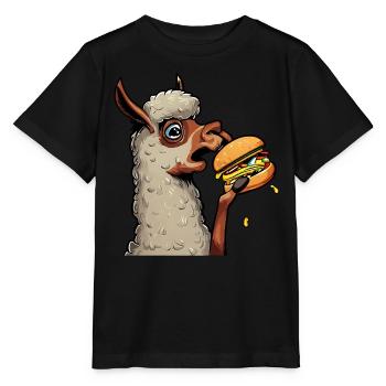 Cheeseburger eating llama - Stanley/Stella MINI CREATOR Kids’ T-Shirt - black - Front - Mikhail (115cm)