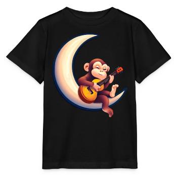 Musikalischer Affe im Halbmond - Stanley/Stella Kinder T-Shirt MINI CREATOR  - Schwarz - Vorne - Mikhail (115cm)
