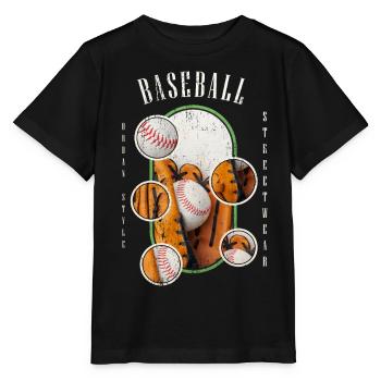 Baseball Ball Handschuh Schläger Vintage Retro - Stanley/Stella Kinder T-Shirt MINI CREATOR  - Schwarz - Vorne - Mikhail (115cm)