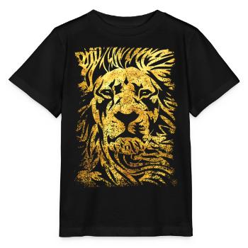 Löwe - Gold - Löwenkopf - Wild cat - Stanley/Stella Kinder T-Shirt MINI CREATOR  - Schwarz - Vorne - Mikhail (115cm)