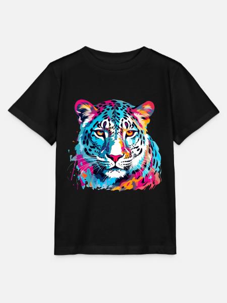 Bunter Schneeleopard farbklecks farbspritzer - Stanley/Stella Kinder T-Shirt MINI CREATOR  - Schwarz